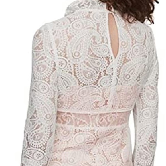 Maje White Women's Rilene Paisley Long Sleeve Guipure Lace Mini Dress, 36 - Picture 3 of 8